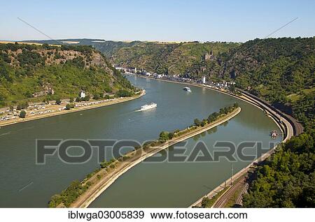 "Excursion boats, Rhine River curves, Lorelei, Rhine Gorge, St. Goarshausen, Rhineland-Palatinate, Germany, Europe" View Large Photo Image Stock Photo - "Excursion boats, Rhine River curves, Lorelei, Rhine Gorge, St. Goarshausen, Rhineland-Palatinate, Germany, Europe". Fotosearch