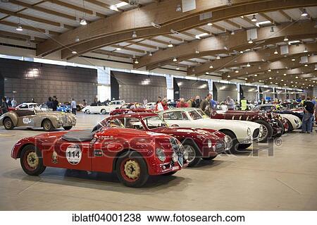 Stock Photo - "Exhibition hall, exhibition, oldtimer, race car, car race, Mille Miglia, Province of Brescia, Lombardy, Italy, Europe". Fotosearch