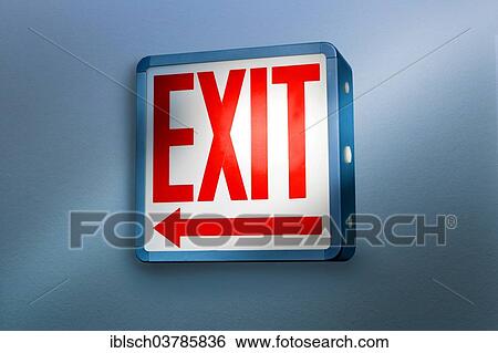 Stock Photograph - "Exit"""", neon sign, with arrow pointing left". Fotosearch