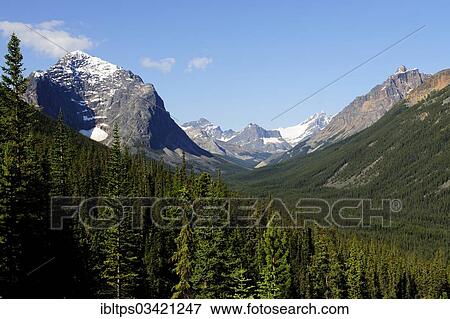 Stock Photo - "Extensive U-shaped valley or glacial trough in the Rocky Mountains, Jasper National Park, Alberta Province, Canada, North America". Fotosearch