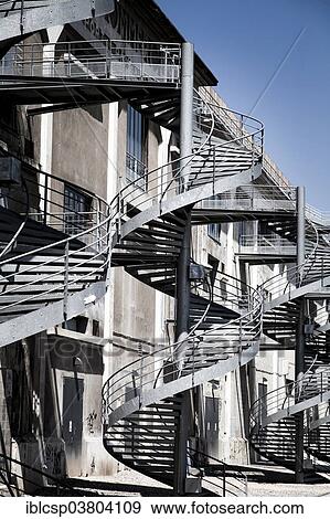 Stock Photo - "External staircases, La Confluence district, Lyon, Rhone-Alpes, France, Europe". Fotosearch