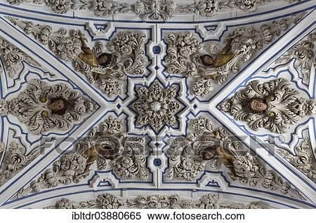 Stock Photography - "Exuberant baroque stucco work at the ceiling of the Aurora church, Priego de Cordoba, Cordoba province, Andalusia, Spain, Europe". Fotosearch