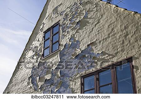 "Facade of a house with flaking paint and rendering in need of restoration, Bornholm, Aarsdale, Region Hovedstaden, Denmark, Europe" View Large Photo Image Stock Image - "Facade of a house with flaking paint and rendering in need of restoration, Bornholm, Aarsdale, Region Hovedstaden, Denmark, Europe". Fotosearch