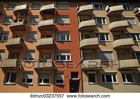 "Facade of an apartment building with balconies, Am Stadtpark, Nuremberg, Middle Franconia, Bavaria, Germany, Europe" View Large Photo Image Stock Photo - "Facade of an apartment building with balconies, Am Stadtpark, Nuremberg, Middle Franconia, Bavaria, Germany, Europe". Fotosearch