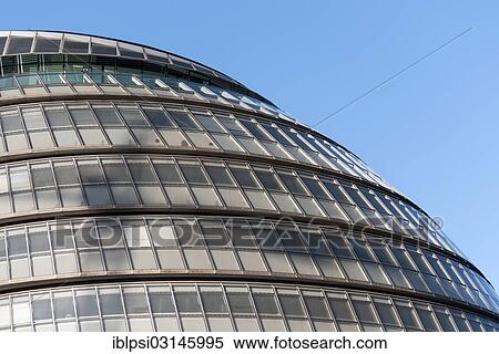 Stock Photography - "Facade of London City Hall, Greater London Authority or GLA Building, designed by Norman Foster, Southwark, London, London region, England, United Kingdom, Europe". Fotosearch