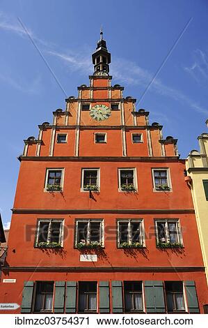 Stock Image - "Facade of the former Ratstrinkstube, inn, the so-called Gustav Adolf House, 1550, Dinkelsbuhl, Middle Franconia, Bavaria, Germany, Europe". Fotosearch