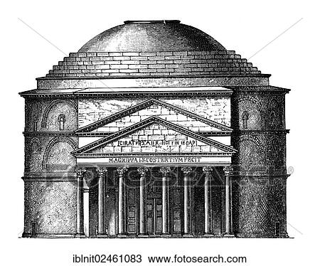Stock Image - "Facade of the Pantheon in Rome, illustration, Meyers Konversations-Lexikon encyclopedia, 1897". Fotosearch