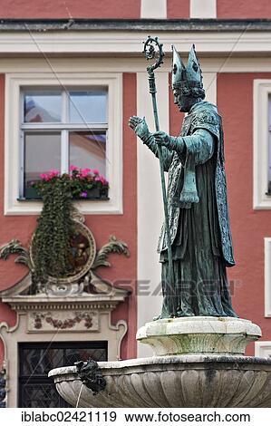 Facade of the Town Hall and Willibald's Fountain, Eichstaett, Bavaria, Germany, Europe View Large Photo Image Stock Photo - Facade of the Town Hall and Willibald's Fountain, Eichstaett, Bavaria, Germany, Europe. Fotosearch