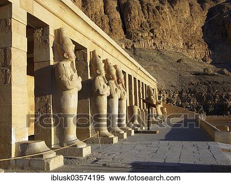 "Facade with columns and Osiris statues at the Temple of Hatshepsut, Deir el-Bahari, Luxor, Luxor Governorate, Egypt, Africa" View Large Photo Image Stock Photography - "Facade with columns and Osiris statues at the Temple of Hatshepsut, Deir el-Bahari, Luxor, Luxor Governorate, Egypt, Africa". Fotosearch