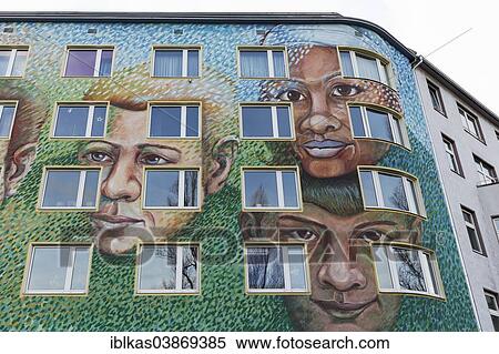 "Facade with faces of different nationalities, wall painting, mural, Dusseldorf, North Rhine-Westphalia, Germany, Europe" View Large Photo Image Stock Photography - "Facade with faces of different nationalities, wall painting, mural, Dusseldorf, North Rhine-Westphalia, Germany, Europe". Fotosearch