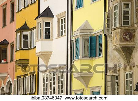 "Facades with bay windows, historic center, Bolzano, South Tyrol province, Trentino-Alto Adige, Italy, Europe" View Large Photo Image Stock Photo - "Facades with bay windows, historic center, Bolzano, South Tyrol province, Trentino-Alto Adige, Italy, Europe". Fotosearch