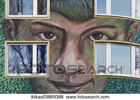 "Face of a man on a facade, wall painting, mural, Dusseldorf, North Rhine-Westphalia, Germany, Europe" View Large Photo Image Stock Photo - "Face of a man on a facade, wall painting, mural, Dusseldorf, North Rhine-Westphalia, Germany, Europe". Fotosearch