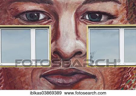 "Face of a man on a facade, wall painting, mural, Dusseldorf, North Rhine-Westphalia, Germany, Europe" View Large Photo Image Stock Photo - "Face of a man on a facade, wall painting, mural, Dusseldorf, North Rhine-Westphalia, Germany, Europe". Fotosearch