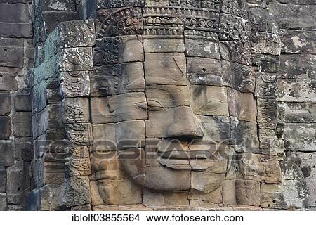 "Face tower face of Bodhisattva Lokeshvara, Avalokiteshvara, Bayon Temple of the """"large capital"""" Angkor Thom, Angkor region, Seam Reap, Cambodia, Asia" View Large Photo Image Picture - "Face tower face of Bodhisattva Lokeshvara, Avalokiteshvara, Bayon Temple of the """"large capital"""" Angkor Thom, Angkor region, Seam Reap, Cambodia, Asia". Fotosearch