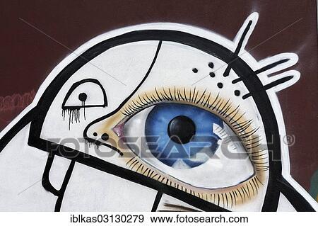 Stock Photo - "Face with one large eye, graffiti, Meiderich, Duisburg, Ruhr district, North Rhine-Westphalia, Germany, Europe". Fotosearch