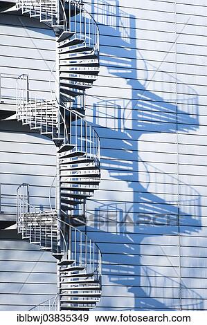 "Factory building, industrial plant, spiral staircase, outdoor staircase, emergency stairs, fire escape, Munich, Upper Bavaria, Bavaria, Germany, Europe" View Large Photo Image Stock Photo - "Factory building, industrial plant, spiral staircase, outdoor staircase, emergency stairs, fire escape, Munich, Upper Bavaria, Bavaria, Germany, Europe". Fotosearch