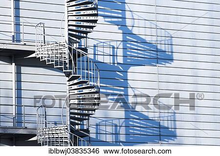 "Factory building, industrial plant, spiral staircase, outdoor staircase, emergency stairs, fire escape, Munich, Upper Bavaria, Bavaria, Germany, Europe" View Large Photo Image Stock Photograph - "Factory building, industrial plant, spiral staircase, outdoor staircase, emergency stairs, fire escape, Munich, Upper Bavaria, Bavaria, Germany, Europe". Fotosearch