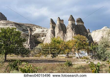 Stock Photograph - "Fairy Chimneys or earth pyramids, Valley of the Monks or Pasabagi Valley, Goreme National Park, UNESCO World Heritage Site, Cappadocia, Turkey, Asia". Fotosearch