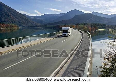 "Fallerklamm Bridge over the Sylvenstein Dam, campervan, Isar Valley at Isarwinkel, Upper Bavaria, Bavaria, Germany, Europe" View Large Photo Image Stock Image - "Fallerklamm Bridge over the Sylvenstein Dam, campervan, Isar Valley at Isarwinkel, Upper Bavaria, Bavaria, Germany, Europe". Fotosearch