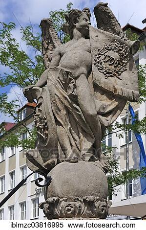 Stock Photography - "Famabrunnen with fame angel, by Elias Rantz, Bayreuth, Bavaria, Germany, Europe". Fotosearch