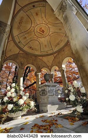 Stock Photo - "Family grave and autumn leaves, Ostfriedhof cemetery, Munich, Bavaria, Germany, Europe". Fotosearch