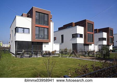Stock Image - "Family house, modern architecture in the Bauhaus style, Riedenberg, Frankfurt am Main, Hesse, Germany, Europe". Fotosearch