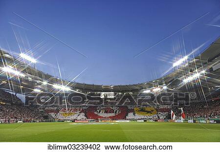 Stock Image - "Fan action during the DFB semi-final, blue hour, Mercedes-Benz Arena, Stuttgart, Baden-Wurttemberg, Germany, Europe". Fotosearch