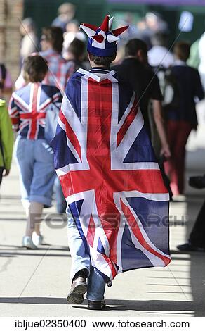 "Fan swathed in a Union Jack, AELTC, London 2012, Olympic Tennis Tournament, Olympics, Wimbledon, London, England, Great Britain, Europe" View Large Photo Image Stock Image - "Fan swathed in a Union Jack, AELTC, London 2012, Olympic Tennis Tournament, Olympics, Wimbledon, London, England, Great Britain, Europe". Fotosearch