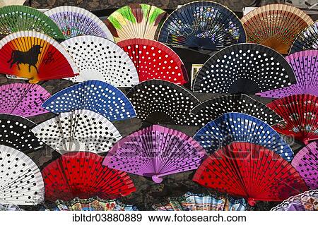 Stock Photo - "Fans displayed for sale, Seville, Seville province, Andalusia, Spain, Europe". Fotosearch