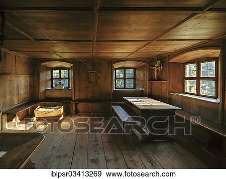"Farmhouse parlour with a small house altar in the dining corner and a baby cot, open-air museum """"Museum Tiroler Bauernhofe"""", Kramsach, Kufstein District, North Tirol, Tirol, Austria, Europe" View Large Photo Image Stock Photo - "Farmhouse parlour with a small house altar in the dining corner and a baby cot, open-air museum """"Museum Tiroler Bauernhofe"""", Kramsach, Kufstein District, North Tirol, Tirol, Austria, Europe". Fotosearch