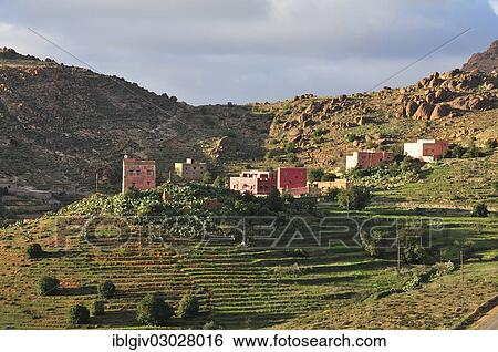 "Farmhouses in a barren mountain landscape, Souss-Massa-Draa, Antiatlas, Morocco, Africa" View Large Photo Image Stock Photograph - "Farmhouses in a barren mountain landscape, Souss-Massa-Draa, Antiatlas, Morocco, Africa". Fotosearch