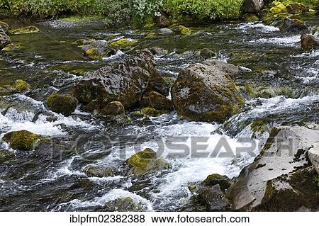 Stock Photo - "Fast flowing water, Rift valley, Pingvellir National Park, Iceland, Europe". Fotosearch