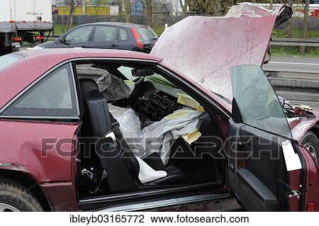 Stock Image - "Fatal road traffic accident caused by a wrong-way driver on the A 81 motorway, Autobahn, Sindelfingen, Baden-Wurttemberg, Germany, Europe". Fotosearch