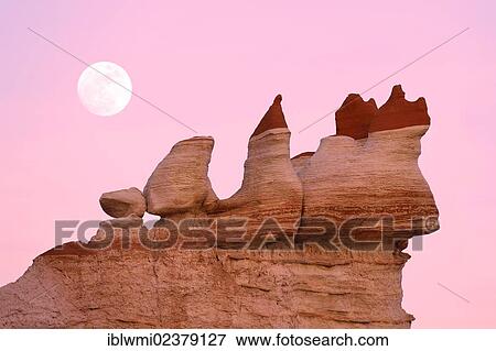 "Fatali Hoodoos at moonrise, eroded hoodoos and rock formations in Blue Mosquito Canyon discolored by minerals, Coal Mine Mesa, Painted Desert, Hopi Reservation, Navajo Nation Reservation, Arizona, Southwest, United States of America, USA" View Large Photo Image Stock Photo - "Fatali Hoodoos at moonrise, eroded hoodoos and rock formations in Blue Mosquito Canyon discolored by minerals, Coal Mine Mesa, Painted Desert, Hopi Reservation, Navajo Nation Reservation, Arizona, Southwest, United States of America, USA". Fotosearch