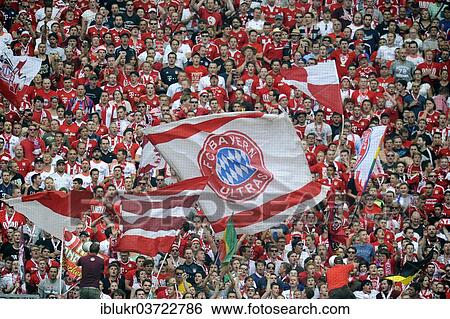 Stock Photograph - "FC Bayern fan block with flags, Frankfurt am Main, Hesse, Germany, Europe". Fotosearch