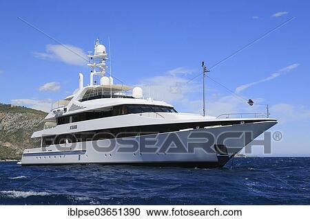 Stock Image - "Feadship motor yacht Kisses, Beaulieu-sur-Mer, Departement Alpes-Maritimes, Region Provence-Alpes-Cote dâ€™Azur, France, Europe". Fotosearch