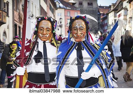 Stock Photo - "Federahannes figures, Narrensprung festival, Rottweiler Fastnacht festival, Rottweil, Swabian-Alemannic Fastnacht festival, Black Forest, Baden-Wurttemberg, Germany, Europe". Fotosearch