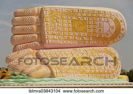 Picture - "Feet of the reclining Buddha, Mya Tharlyaung, Bago, Myanmar, Asia". Fotosearch