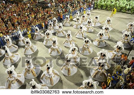 "Female dancers wearing wide skirts, Bahianas, parade of the samba school Unidos da Tijuca, themed """"Enchanted Germany"""", Sambodromo, Rio de Janeiro, Brazil, South America" View Large Photo Image Stock Image - "Female dancers wearing wide skirts, Bahianas, parade of the samba school Unidos da Tijuca, themed """"Enchanted Germany"""", Sambodromo, Rio de Janeiro, Brazil, South America". Fotosearch