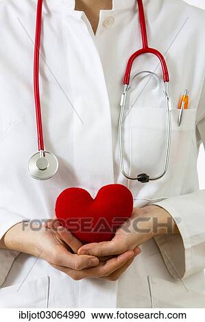 "Female doctor holding a red heart in her hands, symbolic image for a heart attack" View Large Photo Image Stock Image - "Female doctor holding a red heart in her hands, symbolic image for a heart attack". Fotosearch