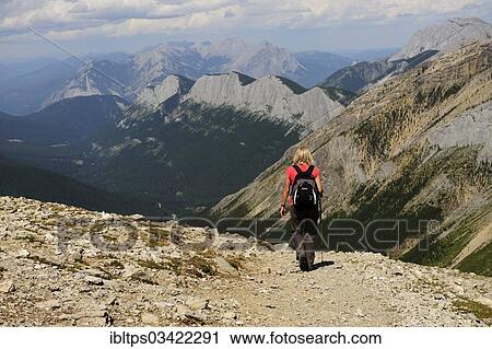 "Female hiker in the Rocky Mountains, Jasper National Park, Alberta Province, Canada, North America" View Large Photo Image Stock Image - "Female hiker in the Rocky Mountains, Jasper National Park, Alberta Province, Canada, North America". Fotosearch