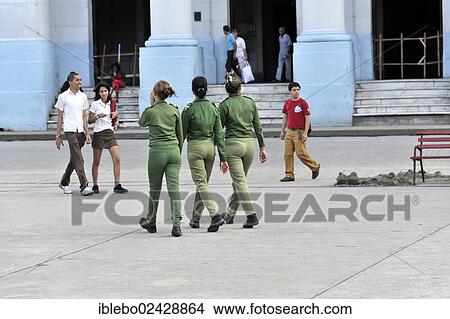 "Female soldiers walking through the centre of Santa Clara, Cuba, Greater Antilles, Caribbean, Central America, America, North America" View Large Photo Image Picture - "Female soldiers walking through the centre of Santa Clara, Cuba, Greater Antilles, Caribbean, Central America, America, North America". Fotosearch