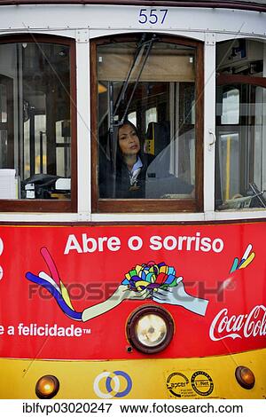 "Female tram driver, Electrico tram, Lisbon, Portugal, Europe" View Large Photo Image Stock Photo - "Female tram driver, Electrico tram, Lisbon, Portugal, Europe". Fotosearch