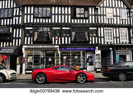 "Ferrari car parked in front of a half-timbered house, Stratford-upon-Avon, Warwickshire, England, United Kingdom, Europe" View Large Photo Image Stock Photo - "Ferrari car parked in front of a half-timbered house, Stratford-upon-Avon, Warwickshire, England, United Kingdom, Europe". Fotosearch
