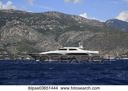 Picture - "Ferretti motor yacht Thalyssa, Beaulieu-sur-Mer, Departement Alpes-Maritimes, Region Provence-Alpes-Cote dâ€™Azur, France, Europe". Fotosearch