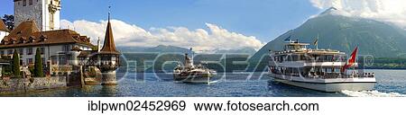 "Ferries at Schloss Oberhofen Castle, Lake Thun, Bernese Oberland, Switzerland, Europe" View Large Photo Image Stock Photo - "Ferries at Schloss Oberhofen Castle, Lake Thun, Bernese Oberland, Switzerland, Europe". Fotosearch