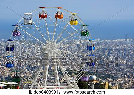 "Ferris wheel in the Tibidado amusement park with views across the city, Barcelona, ​​Catalonia, Spain, Europe" View Large Photo Image Stock Photo - "Ferris wheel in the Tibidado amusement park with views across the city, Barcelona, ​​Catalonia, Spain, Europe". Fotosearch