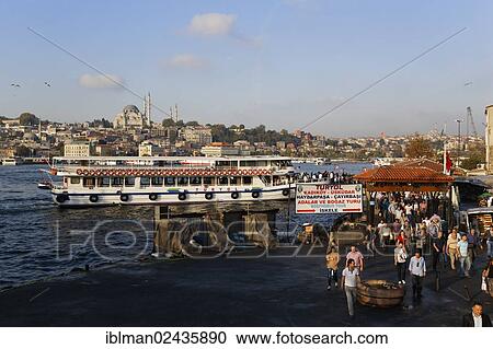 "Ferry terminal in Karakoey, Golden Horn, the Sueleymaniye Mosque at the back, Istanbul, european side, Turkey, Europe, PublicGround, Asia" View Large Photo Image Stock Image - "Ferry terminal in Karakoey, Golden Horn, the Sueleymaniye Mosque at the back, Istanbul, european side, Turkey, Europe, PublicGround, Asia". Fotosearch