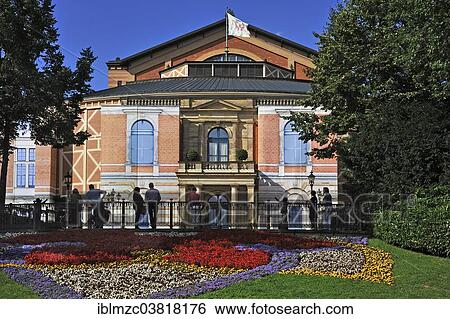 "Festspielhaus during the Wagner Festival 2013 with photographic wallpaper as a temporary facade, Festival Hill, Bayreuth, Bavaria, Germany, Europe" View Large Photo Image Stock Photograph - "Festspielhaus during the Wagner Festival 2013 with photographic wallpaper as a temporary facade, Festival Hill, Bayreuth, Bavaria, Germany, Europe". Fotosearch