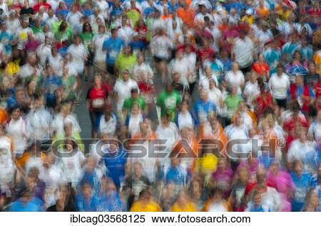 Stock Photography - "Field of runners at the J. P. Morgan Corporate Challenge Run, Westend, Frankfurt am Main, Hesse, Germany, Europe". Fotosearch